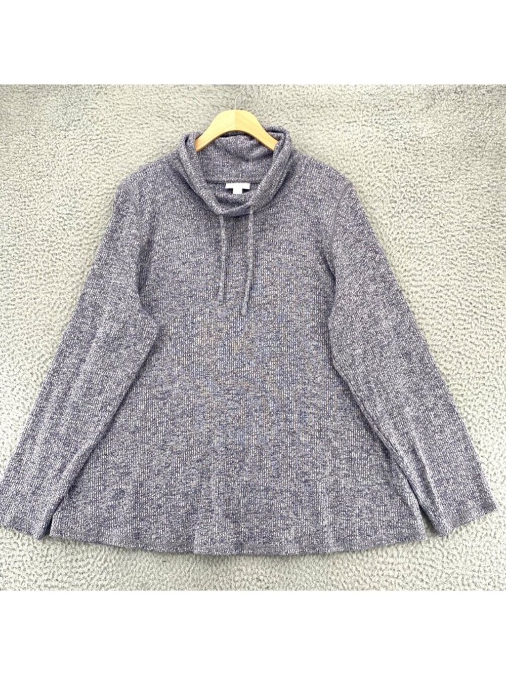 J Jill Pullover Womens Large Gray Heathered Rib Knit Drawstring Cowl Neck Casual